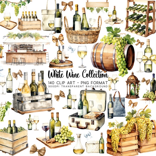 White Wine Clipart & Wine Glass Clip Art: 140 PNG Files | Wine Bottle Clipart and Cocktail Images File | Celebration Image Collection