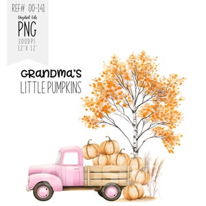 Camion rose PNG - Clipart camion automne avec citrouilles et arbre automne - Art de récolte d'automne de ferme pour une décoration saisonnière - automne PNG à télécharger