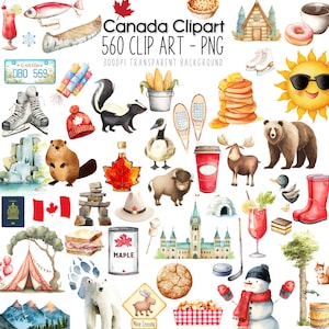 カナダのクリップアートバンドル Canada Moms Club PNG、オーロラ、カエデの葉、旗、スカンク、キャンプパーティーのイラスト（印刷可能）