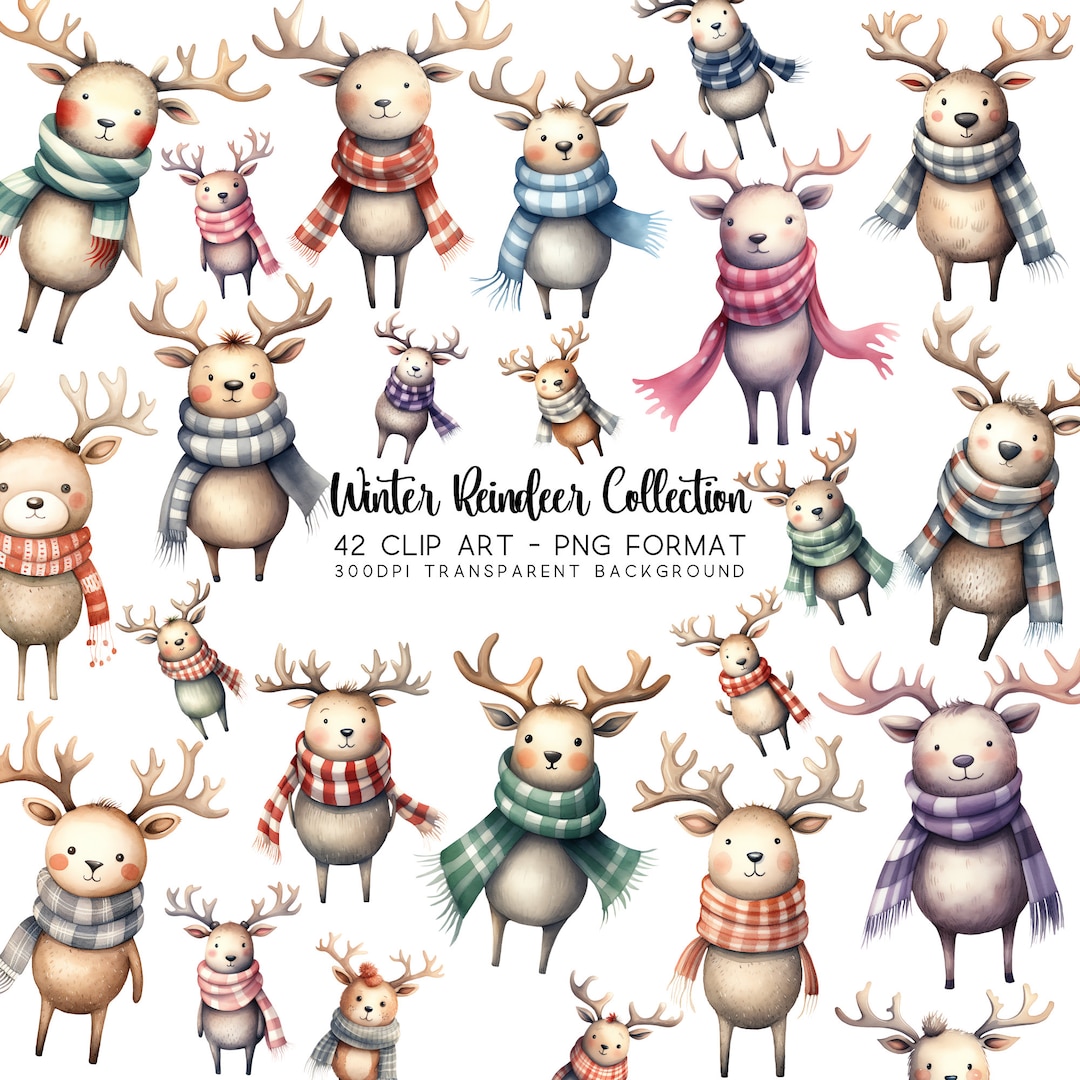 Reindeer Clipart Bundle: 42 Christmas PNG & JPG Files (digital Download ...