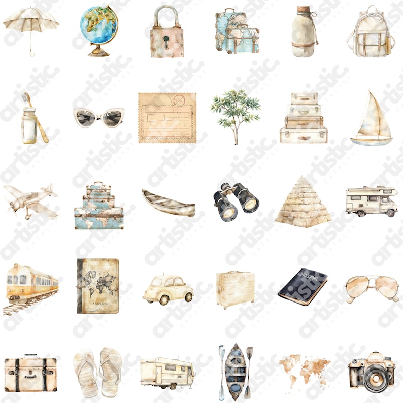 Watercolor car clipart in soft boho tones, suitable for digital projects and DIY crafts.