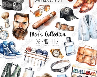 Men Watercolor Clipart Bundle: 26 PNG Graphics (Digital Download)