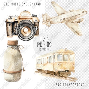 Travel clipart set featuring passports and maps, ideal for travel blogs and planners.