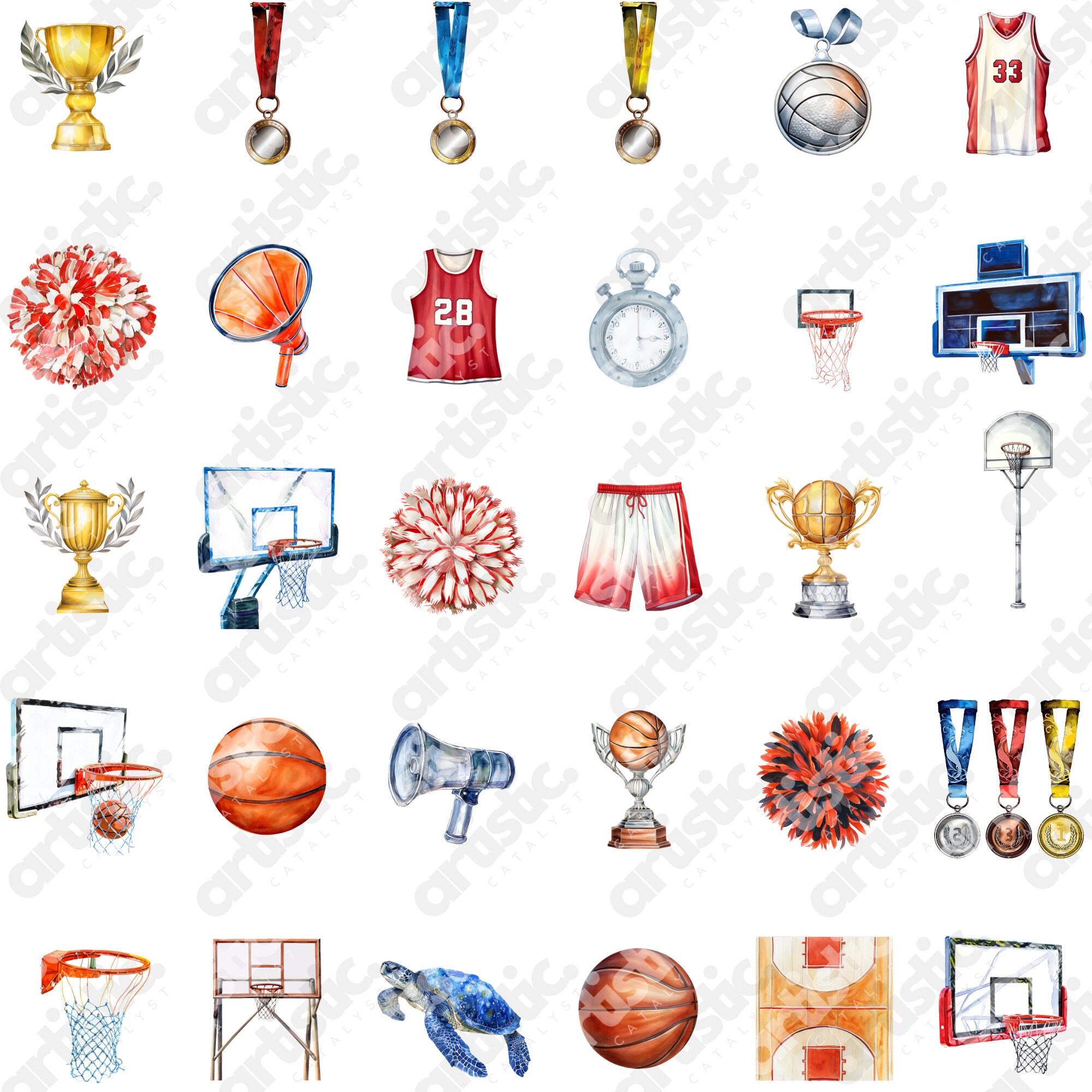 Watercolor Basketball Clipart Bundle: Sports Fan PNG & JPG (110 Images ...
