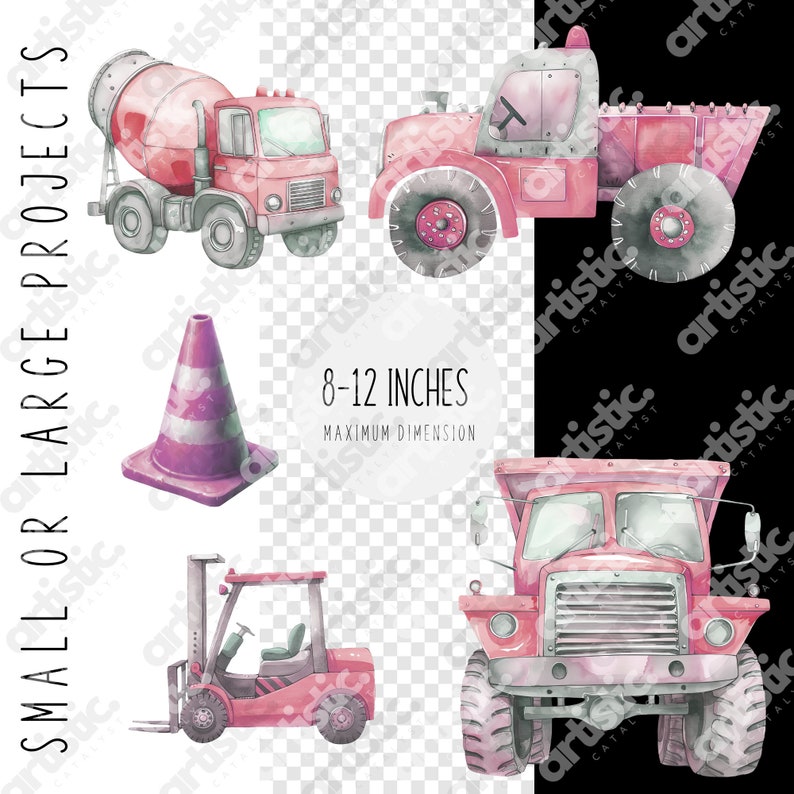 Pink Diggers Vector Pink Tractor Clipart and Construction Vehicles for Girls – Digger ...