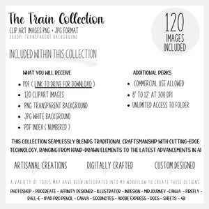 Set of train clipart images, each 12x12 inches at 300 DPI, showcasing artistic and engaging designs for all ages