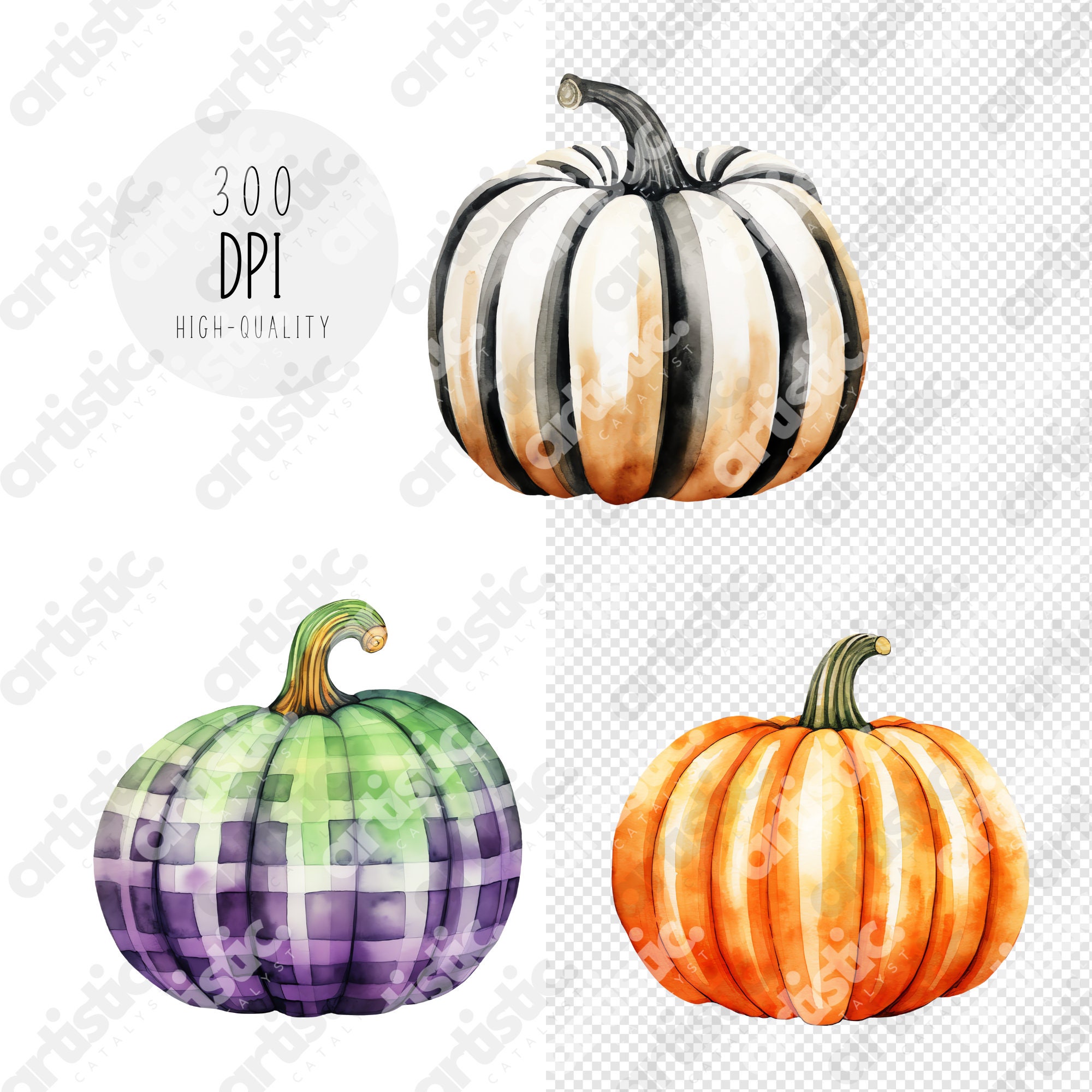 Watercolor Pumpkin Clipart Bundle: Retro Fall PNG (digital Download) - Etsy