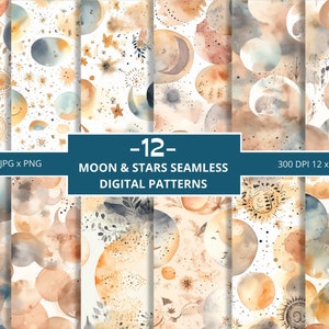 Aquarelle étoile et lune, motif répété sans couture, papiers numériques, usage commercial, modélisme, motifs, motif numérique