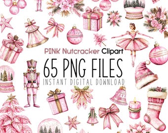Pink Nutcracker Watercolor Clipart Bundle: 65 Christmas Ballet PNGs