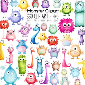 Imágenes prediseñadas de monstruo bebé, imágenes prediseñadas de monstruo lindo, PNG de monstruo kawaii, conjunto de imágenes de monstruos, criaturas de ojos saltones y peludos, monstruos mascotas imprimibles