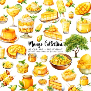 Pacote de clipart de manga Árvore Clip Art PNG Frutas tropicais Aquarela artística Manga Impressão sob demanda Colheita frutífera para impressão