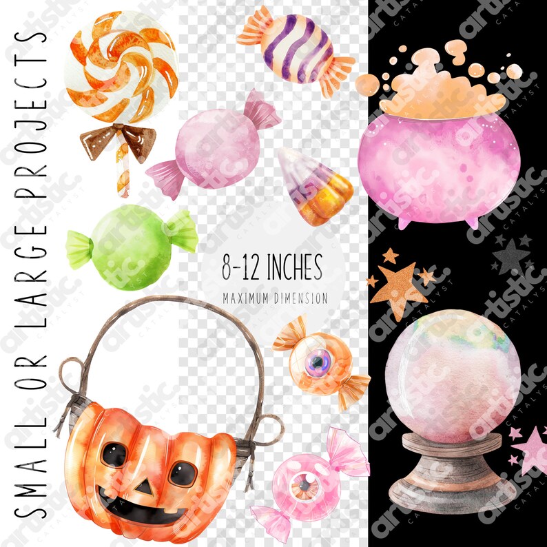 Halloween Clipart Pack Cute Watercolor Halloween Prints, 200 PNG Image
