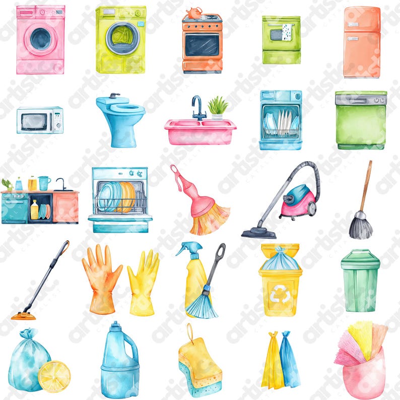 leaning equipment mop bucket with lemon slice spring cleaning clipart