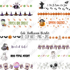 Gruselige Clipart Party Dekoration - 31 PNG Clipart Bundle - Perfekt für Lehrer Halloween Motive - Digitaler Rahmen zum sofortigen Download