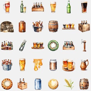Beer Clipart Bundle Set, 125 Beer Clip art PNG JPG, Watercolour, Transparent Background, Scrapbooking, Label Making