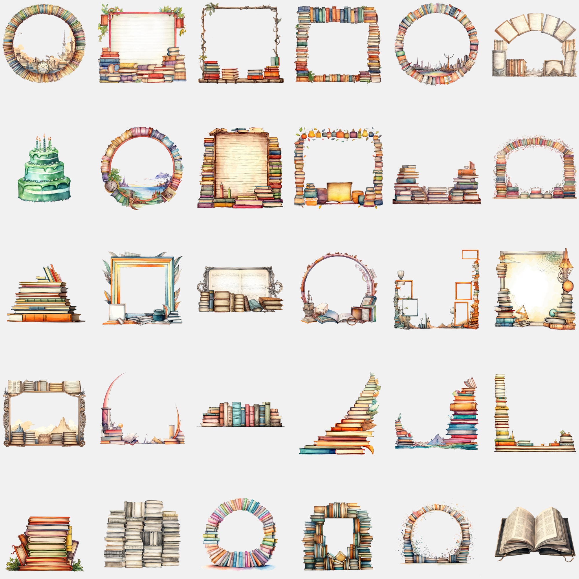 Book Border Clipart: Vintage Frame Elements for Teachers (PNG) - Etsy