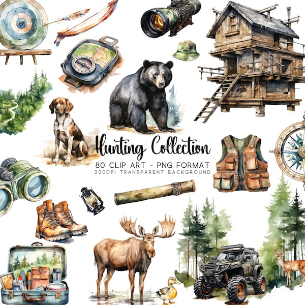 Hunting Clipart Bundle Set | Moose, Deer, Duck and Target | Transparent PNG, JPG | DIY Sublimations