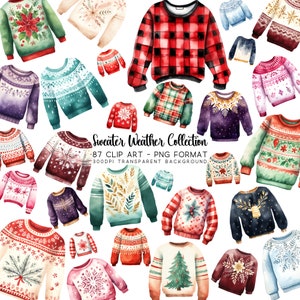Clipartbundel kersttrui: feestelijke kerstsublimatie en winterafbeeldingen, geweldig voor kerstversiering en kerststickers