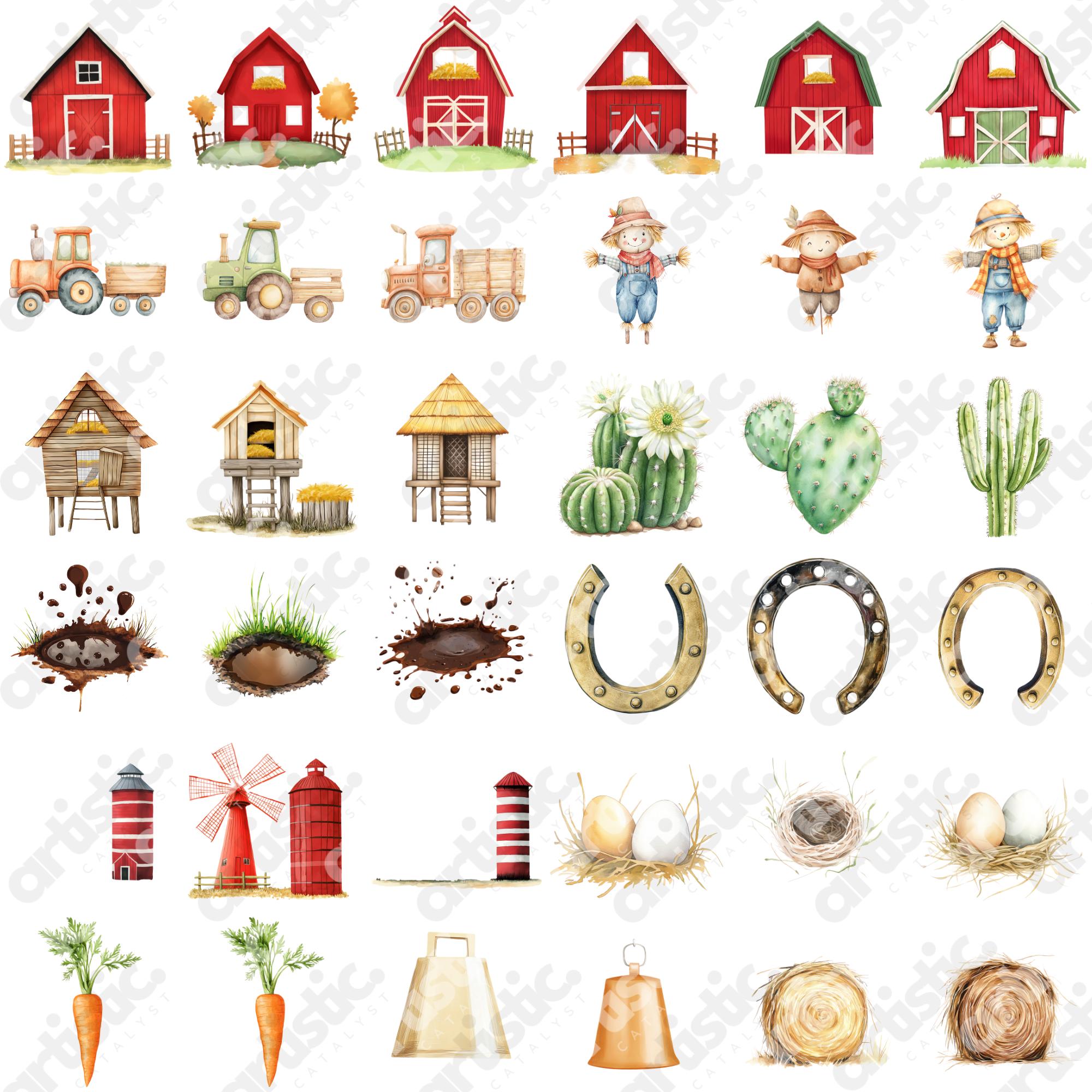 Watercolor Farm Animal Clipart Bundle: Country Nursery Decor (PNG) - Etsy