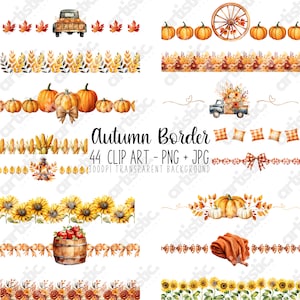 Autumn Border Clipart - 44 PNG Fall Clip Art Images, Watercolor Sunflower Border, Pumpkin Frame, Autumn Leaves, Boho Floral Border