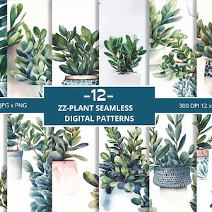 ZZ Plant Repeat Seamless Digital Papers, Uso Comercial, Design de Padrões, Padrões ZZ Plant, Padrão Digital ZZ Plant