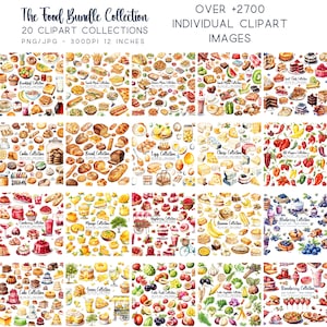 Cake Clipart, Cookie Clip art, Sweet Treat PNG Bundle | 20 Food Collections Including Breakfast, Lunch Dinner Clipart and  Fruit Clip art