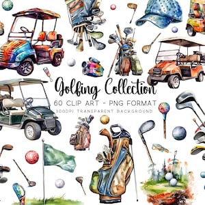 Clipart Golf, regalo per lui, Golf Club PNG, trasparente e JPG, maglietta a sublimazione, Clip art Tee Off, pacchetto golfista / 60 immagini