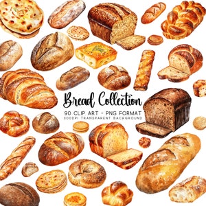 Bundle de cliparts pain - clipart pâtisserie - 90 images PNG de boulangerie - clipart nourriture pour la pâtisserie, la cuisine et les conceptions de sublimation