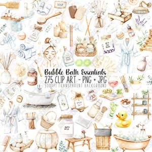 Clipart bubbelbad - Spa-dag zelfverzorging aquarel png's, ontspannend badtijd en moderne badkunst voor doe-het-zelfprojecten