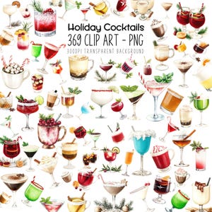 Holiday Cocktail Clipart - 369 Watercolor Drink PNGs | Alcohol Beverage Clipart for Menu, Party Drinks, Wedding Bar, Holiday Cocktails