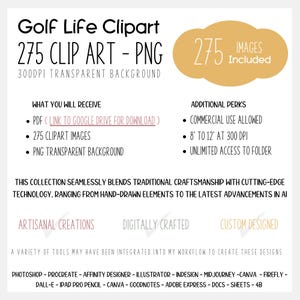 Watercolor sport clipart featuring golf essentials like golf carts, clubs, and serene courses