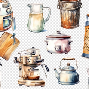Slide presenting clipart images on a gray checkered transparent background, emphasizing the detailed watercolor designs and vibrant color palette