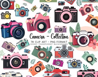 Camera Clipart Bundle: 78 PNG Files, Photography Art (Digital Download)