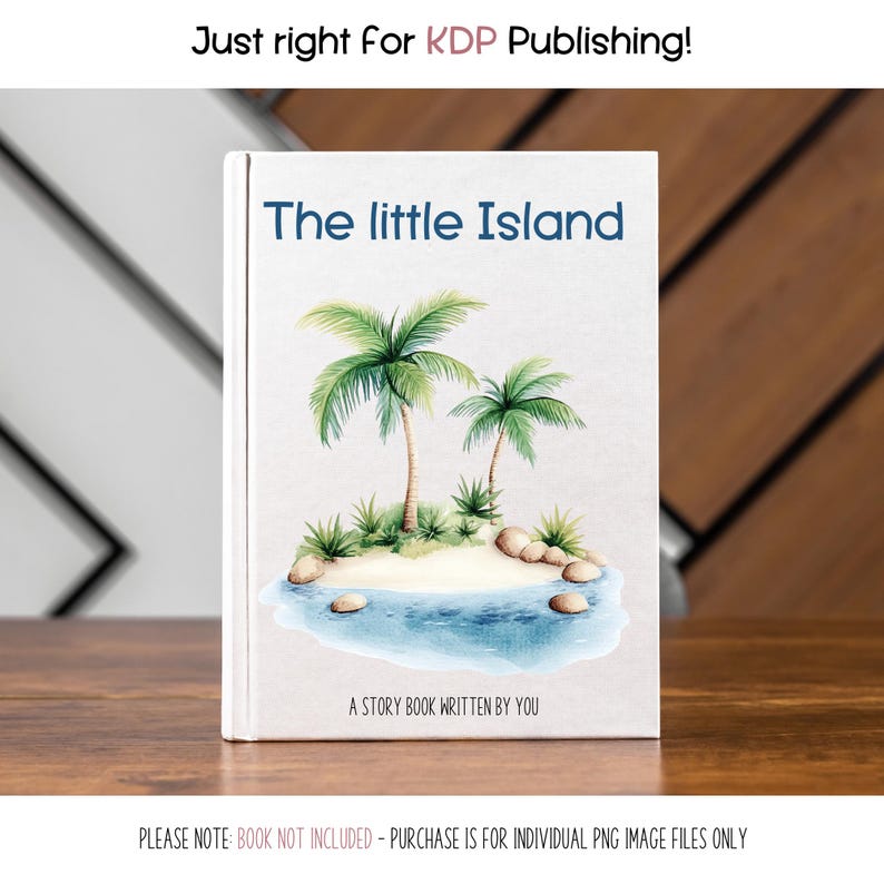 Watercolour Ocean Seaside Clipart Bundle with illustrated tropical islands, palm trees, and cozy tents, perfect for adding charm to children's books, party invitations, or KDP book covers.