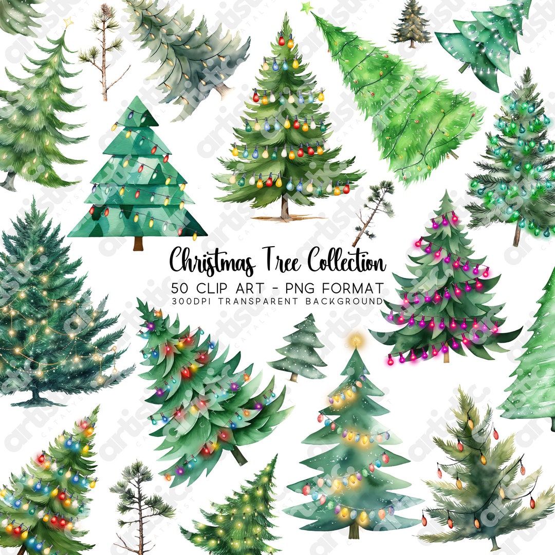 Christmas Tree Clipart Bundle: Charlie Brown Tree and Festive Holiday