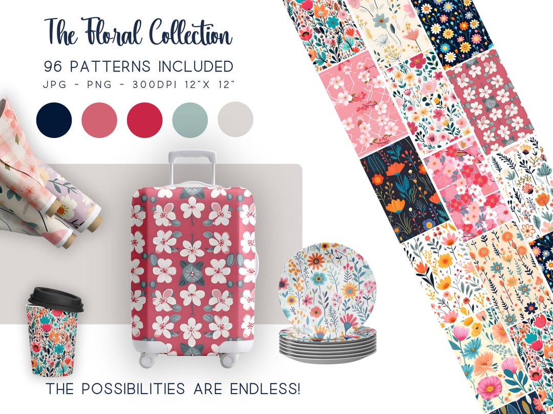 Floral Digital Papers: Seamless Flower Pattern Designs (96) - Etsy
