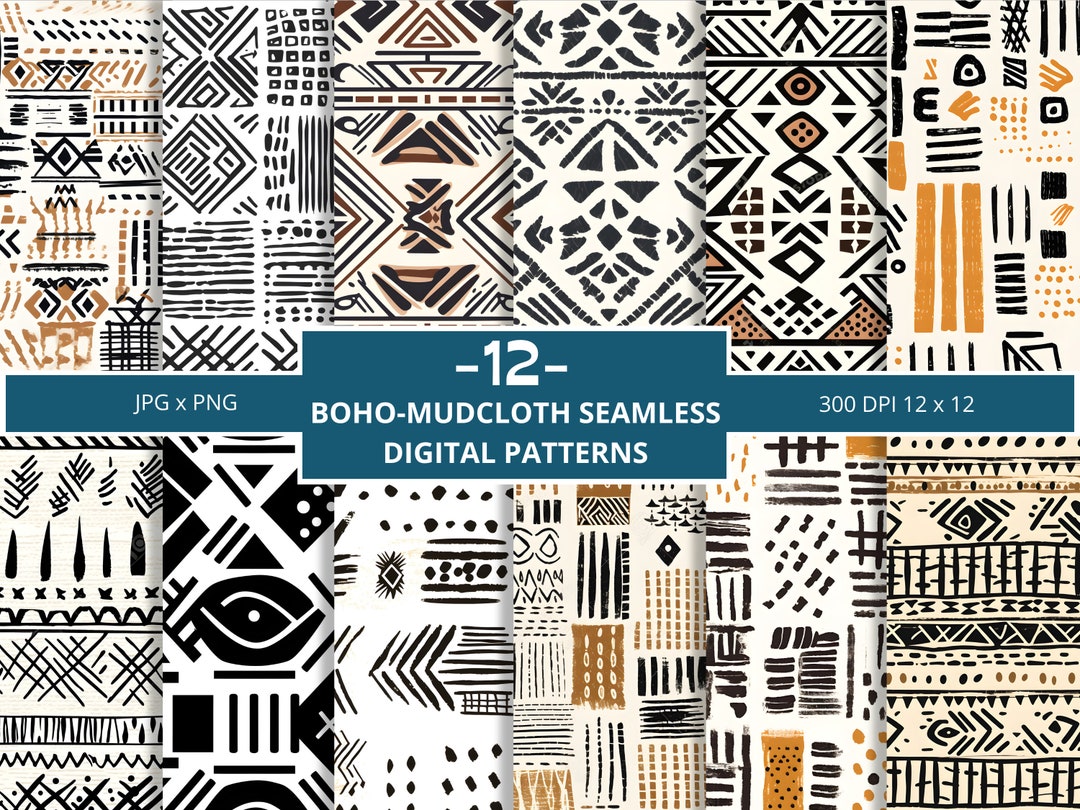 Mud Repeat Pattern Mudcloth Seamless Repeating Patterns: 12 Boho Digital Papers ...