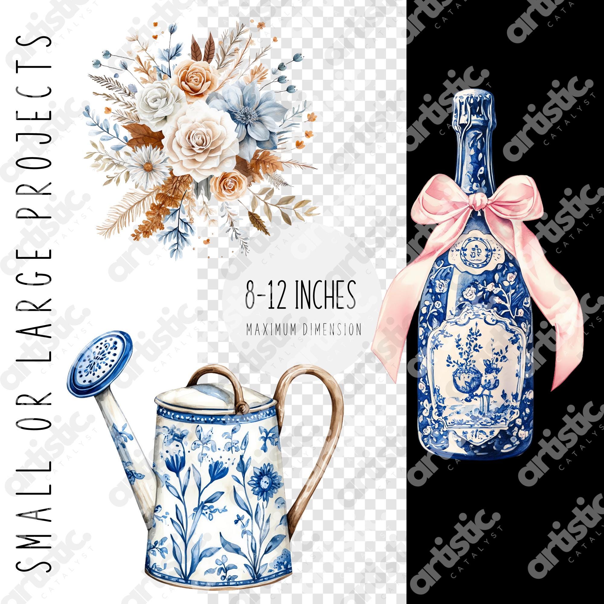 Delft Blue Clipart Bundle – 26 Watercolor Pngs, Cowgirl, Floral Boots ...