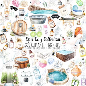 Spa Day PNG Clipart - Self Care Aquarell Illustrationen Bundle mit Badebombe Printable für DIY Basteln und Planer Aufkleber