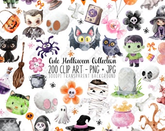 Halloween Clipart Bundle - Watercolor Prints, 200+ PNG Image Files