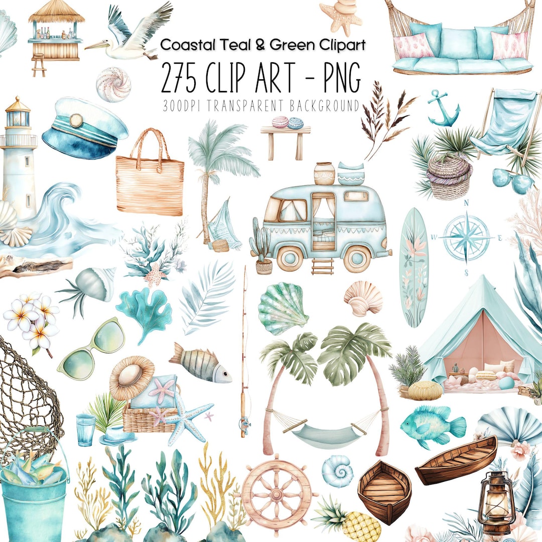 Watercolor Beach Clipart Set: Nautical Nursery Art (digital Download ...