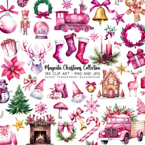 Rosa Clipart Weihnachtskollektion: Urlaub Clip art, Weihnachtsstern PNG, Lebkuchen JPG - 180 transparente Bildelemente enthalten.