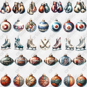 An array of sports clipart, featuring Tennis Balls, Volleyballs, and more, artistically grouped on a white background, showcasing detailed design elements.