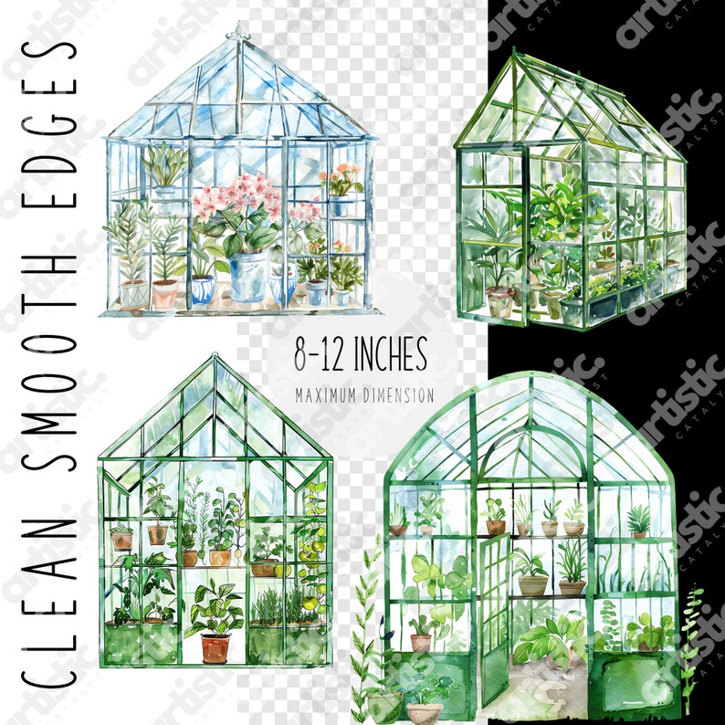 Digital download of watercolor botanical clip art, featuring gardening elements in soft tones.