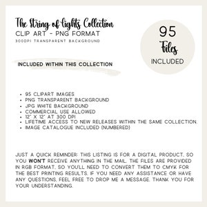 Christmas Frame PNG, detailed contents of digital download with festive clipart set, commercial use outlined.