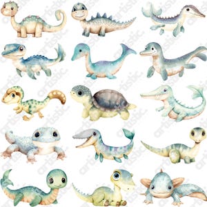 Soft cute reptile file illustration of a smiling baby dinosaur with pastel accents on a transparent background.