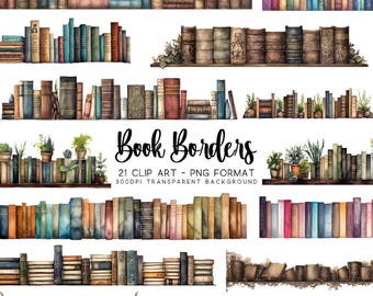 Booklover Clipart Border Bundle, 21 PNG Graphics (Digital Download)