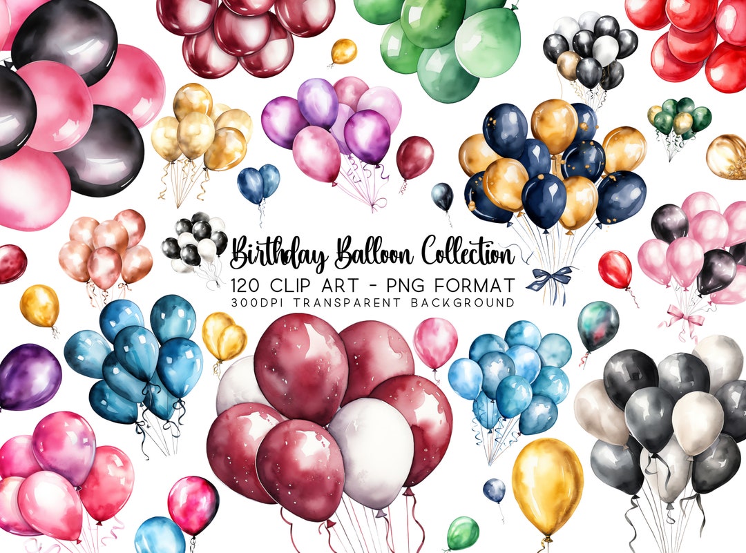 Birthday Balloons Clipart Bundle Set | Watercolor PNG & JPG ...