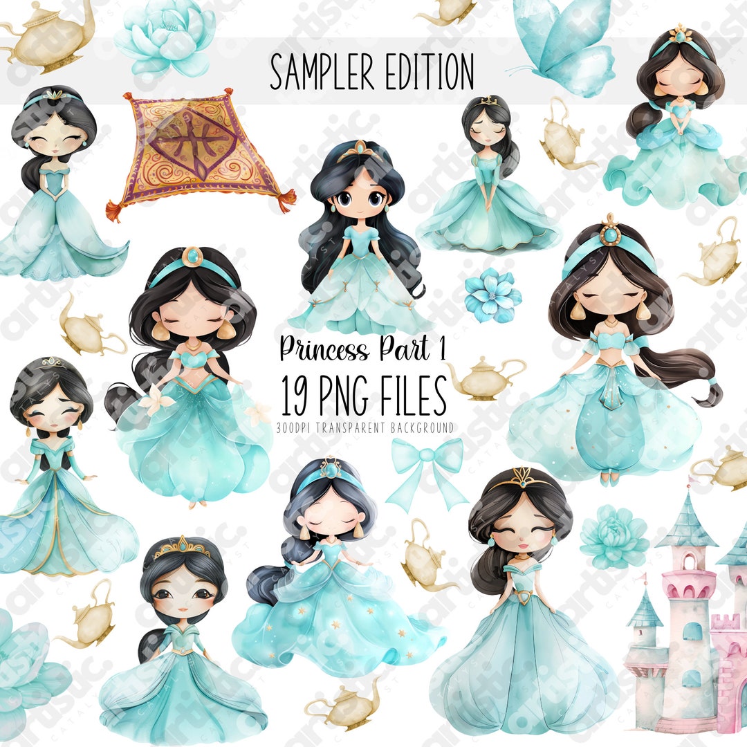 Watercolor Princess Clipart Bundle: Jasmine Inspired PNG Images ...