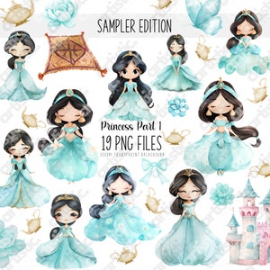 Princess Clipart, Birthday Printables,  Watercolor Princess Shirt Idea, Clipart Gift, Character PNG, Genie PNG Clipart, PNG Decal